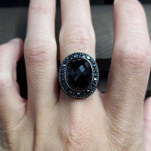 Size 9.25 Black Tone Large Heavy Black Crystal Ring